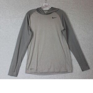 Nike Pullover Mens MEDIUM‎ Gray Striped Hodded Casual Gym Workout Dri Fit